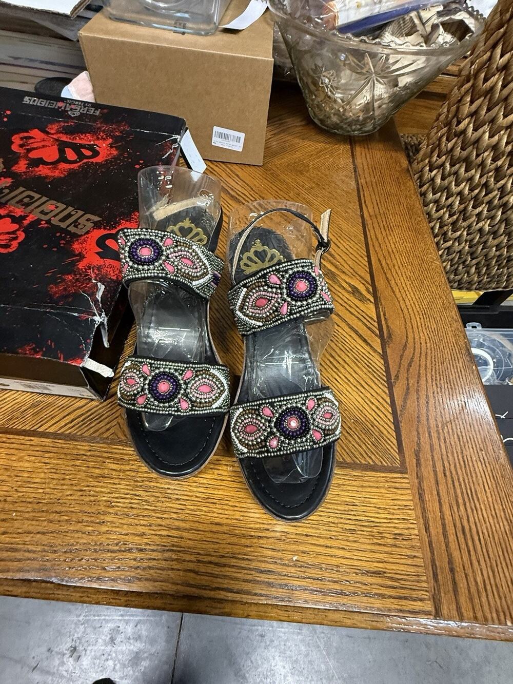Fergalicious Womens Boyfriend Black Jeweled Wedge Sandal US 9M